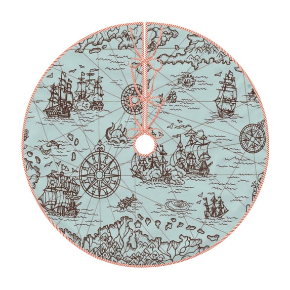Rateoe Pirate Adventure Map Pattern Christmas Tree Skirt with Ties , Christmas Tree Decorations, Farmhouse Christmas Decor Xmas Holiday Decorations-30"