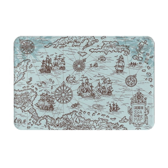 Rateoe Pirate Adventure Map Pattern Flannel Door Mat Indoor Outdoor Entrance, Waterproof All-Weather Doormat,Fade Resistant, Low Profile Entryway Mat 16x24in
