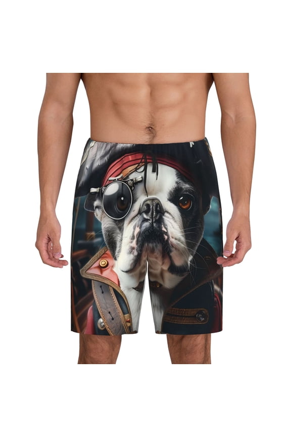 Pirate Bulldog On Deck Print Men's Lounge Shorts – Soft & Breathable Pajama Bottoms with Pockets, Elastic Waistband, Lightweight Sleepwear for Nightwear & Loungewear-3X-Large