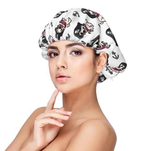 Rateoe Pirate Puppy Pattern Silk Satin Hair Bonnet for Sleeping, Adjustable Sleep Cap Turban for Women , Curly Straight Hair Long Large Braid