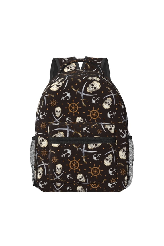 Pirate Skulls Pattern Durable Student Backpack Laptop Bag- Ergonomic Design, Waterproof Twill Fabric - Ideal for School, Travel, and Outdoor Activities