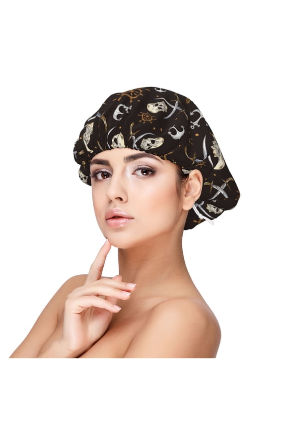 Pirate Skulls Pattern Silk Satin Hair Bonnet for Sleeping, Adjustable Sleep Cap Turban for Women , Curly Straight Hair Long Large Braid