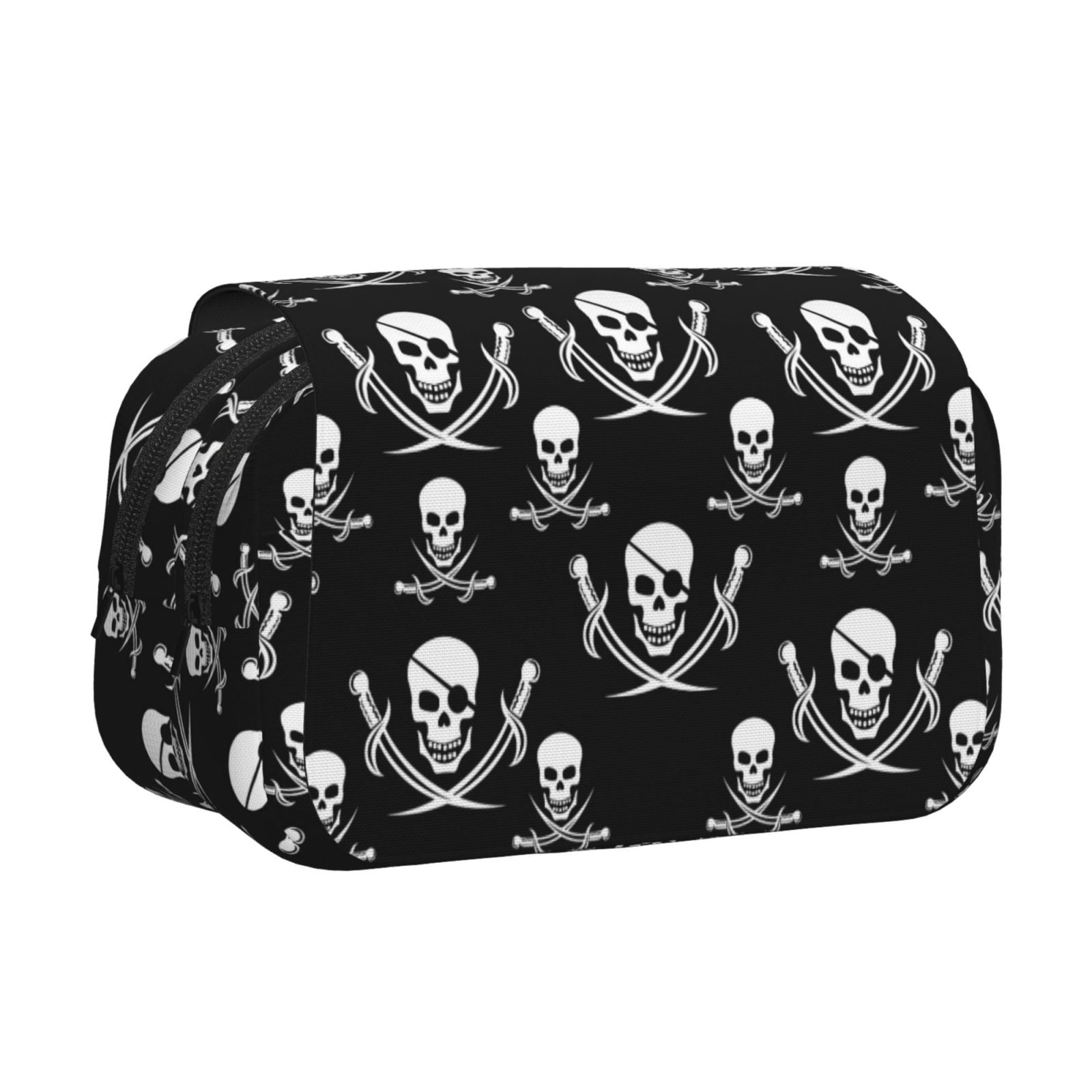 Rateoe Pirate skulls Pattern Double Clamshell Pen Case, Storage Organizer with Two Zipper Compartments– Holds Up to 50 Pencils & Pens