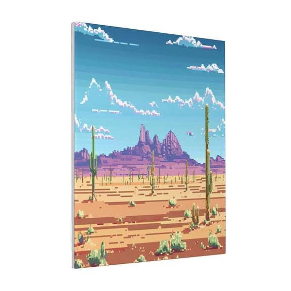 Rateoe Pixel Desert Landscape Pattern Decorative Picture – Unique Modern Wall Art, Ready-to-Hang Canvas Print for Home (Vertical)