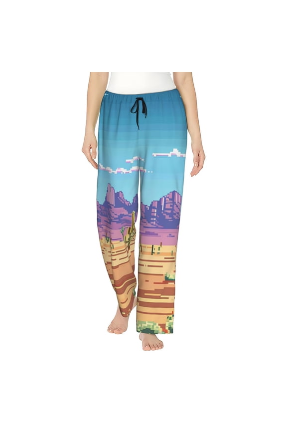 Pixel Desert Landscape Pattern Women’s Ultra-Soft Comfy Pajama Lounge Pants Sleepwear,Comfortable Lounge Wear,lightweight Pajamas, Casual Home Wear-Large