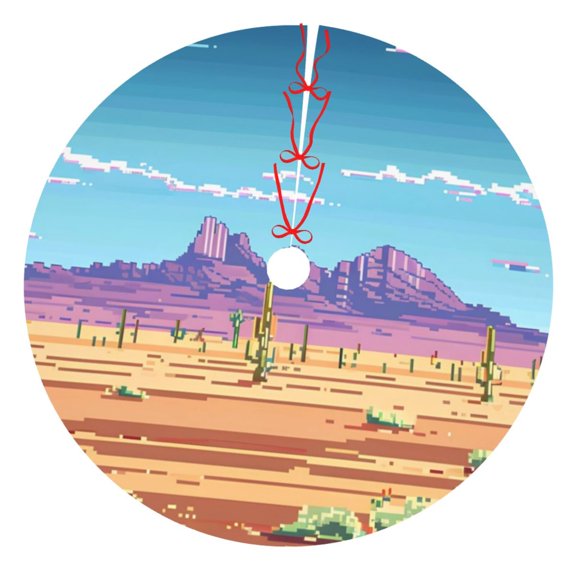 Rateoe Pixel Desert Landscape Print Christmas Tree Skirt 30" for Xmas Holiday New Year Party Circle Tree Mat Ornaments Decoration