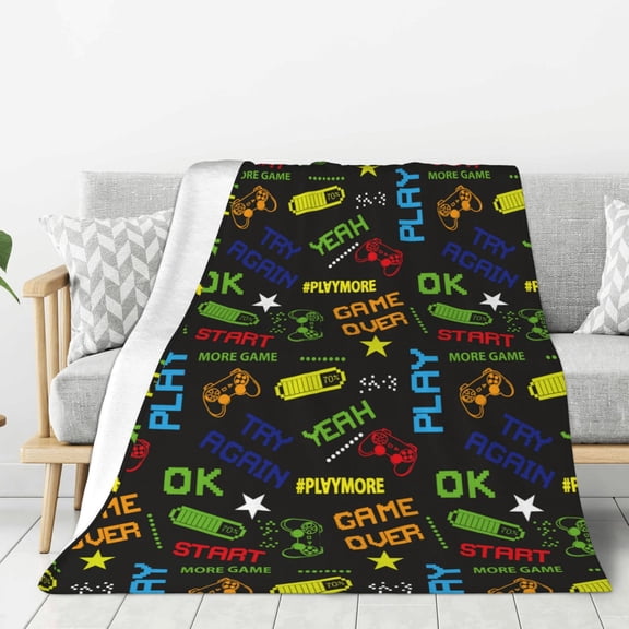 Rateoe Pixel Game Pattern Flannel Throw Blanket, Ultra-soft Blanket for Bed, Couch, Car, Hypoallergenic Anti-pilling blanket-50"x40"(Vertical)