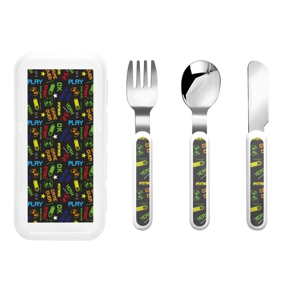Rateoe Pixel Game for Stainless Steel Kids Silverware Set - Child and Toddler Safe Flatware - Children's Knife, Fork And Spoon Set