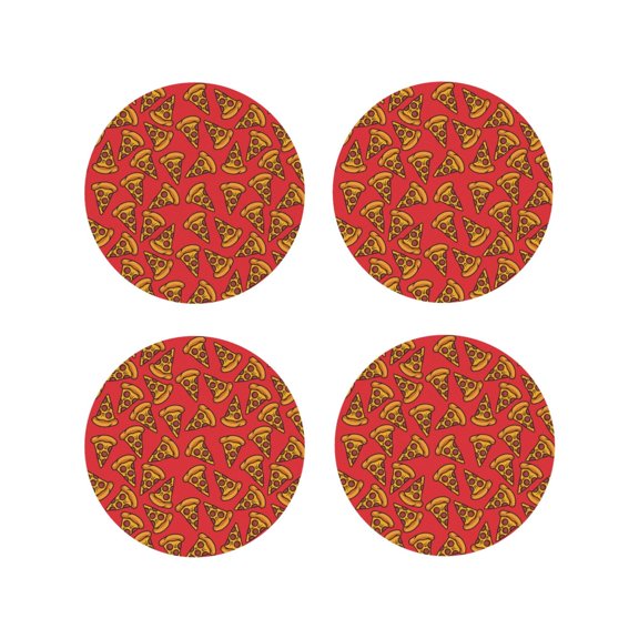 Rateoe Pizza Cartoon Drawing Drink Coasters Set of 4 Leather Coasters Spill Protection for Table Desk,Durable and Non Slip Leather Coaster ,4 Inches Drink Mats-Round Shape