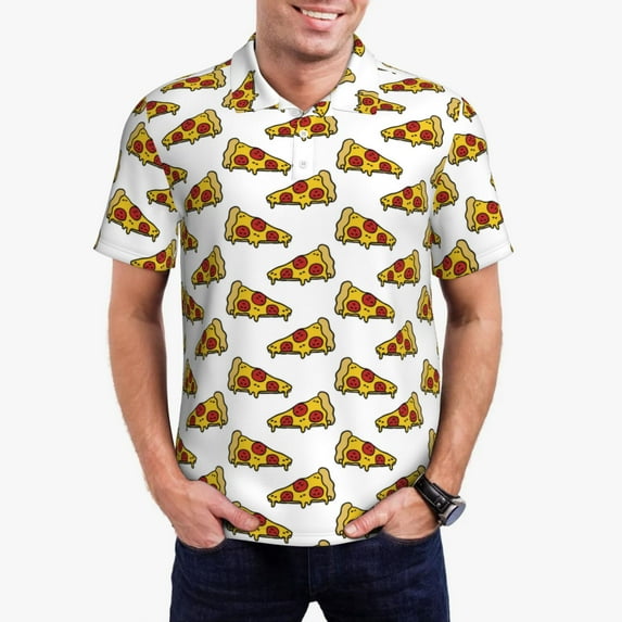 Rateoe Pizza Pattern Men's Short Sleeve Polo Shirts, Golf Polo Shirts Short Sleeve Performance Moisture Wicking Dry-Medium