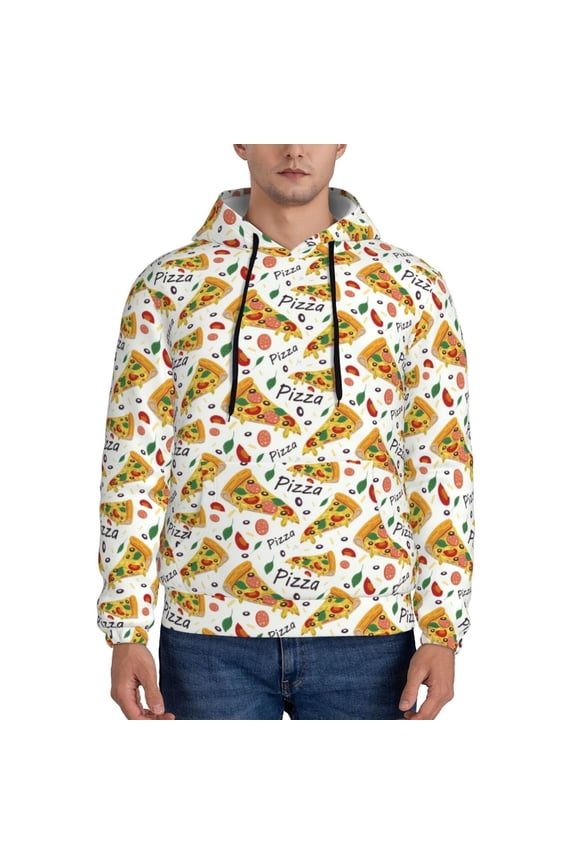 Pizza Slices Pattern Mens Hoodie, Pullover Hooded Sweatshirt, Kangaroo Pocket Hoodie Ideal for Daily Wear, Travel and Home-XX-Large