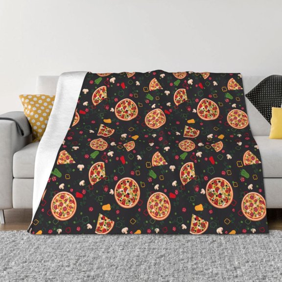 Rateoe Pizzas Mushrooms Pattern Flannel Throw Blanket, Ultra-soft Blanket for Bed, Couch, Car, Hypoallergenic Anti-pilling blanket-
