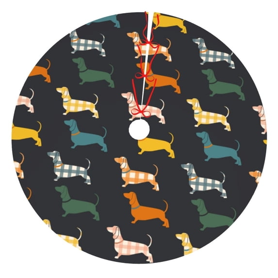 Rateoe Plaid Dachshund Print Christmas Tree Skirt 48" for Xmas Holiday New Year Party Circle Tree Mat Ornaments Decoration