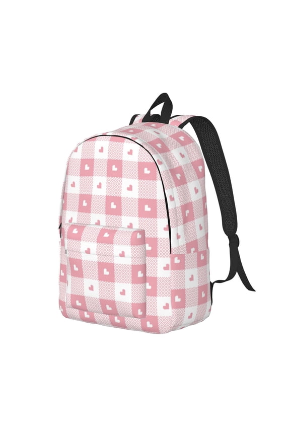 Plaid Heart Pattern Durable Canvas Backpack for Men & Women – Stylish & Lightweight – Adjustable Straps, Multiple Pockets – Fits 15-17 Inch LaptopsSmall