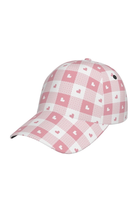 Plaid Heart Pattern Mens Baseball Cap  Adjustable Curved Brim Hat, Soft Cotton Sports Cap for Outdoor, Casual, and Everyday Wear, Comfortable & Breathable