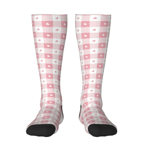Rateoe Plaid Heart Pattern Women’s Knee High Crew Socks,Trouser Socks Comfortable, Breathable, Moisture-Wicking and Soft