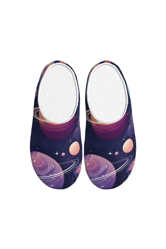 Planet Pastel Galaxy Print Women's Men's Cotton Knit Slippers Lightweight Memory Foam Indoor House Shoes with Anti-Skid Sole-40/41