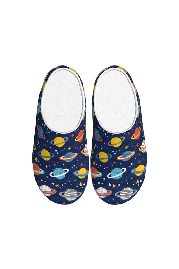 Planets And Stars Print Women's Men's Cotton Knit Slippers Lightweight Memory Foam Indoor House Shoes with Anti-Skid Sole-40/41