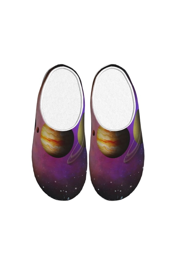 Planets And Stars Print Women's Men's Cotton Knit Slippers Lightweight Memory Foam Indoor House Shoes with Anti-Skid Sole-46/47