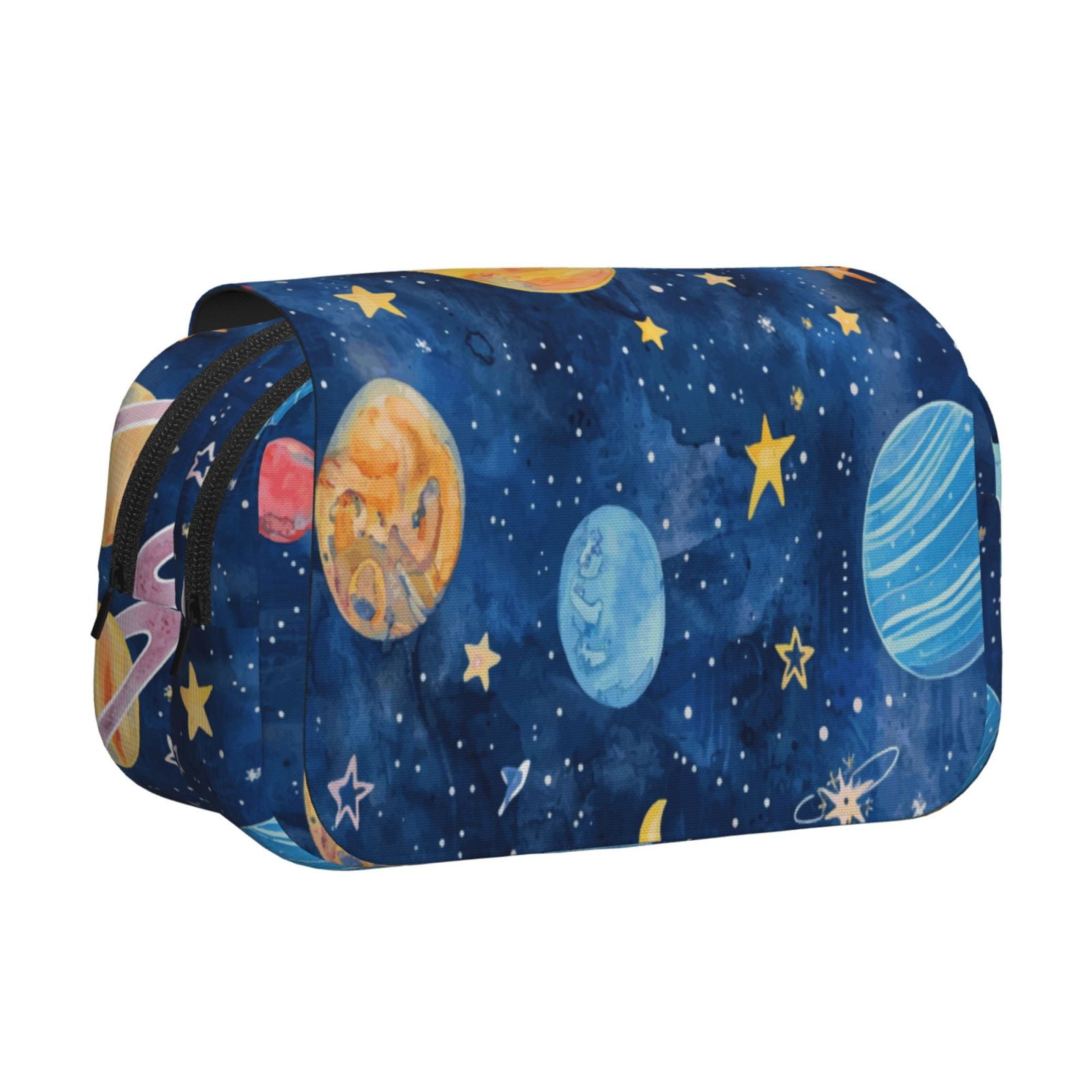 Rateoe Planets And Stars1 Pattern Double Clamshell Pen Case, Storage Organizer with Two Zipper Compartments– Holds Up to 50 Pencils & Pens
