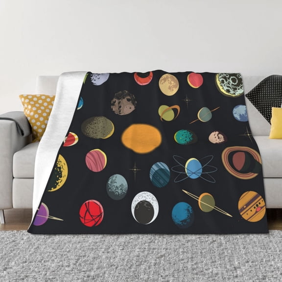 Rateoe Planets And Their Moons Pattern Flannel Throw Blanket, Ultra-soft Blanket for Bed, Couch, Car, Hypoallergenic Anti-pilling blanket-
