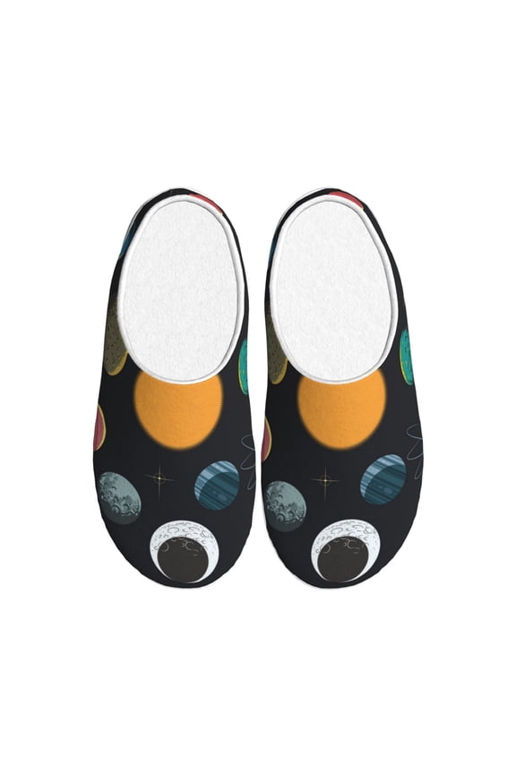 Planets And Their Moons Print Women's Men's Cotton Knit Slippers Lightweight Memory Foam Indoor House Shoes with Anti-Skid Sole-44/45