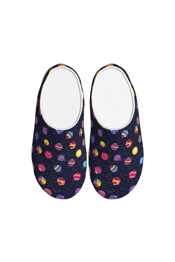 Planets Print Women's Men's Cotton Knit Slippers Lightweight Memory Foam Indoor House Shoes with Anti-Skid Sole-44/45