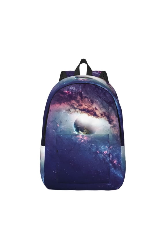 Planets Stars And Galaxies Pattern Canvas College Laptop Backpack,Travel Daypack,Durable Rucksack Travel Notebook Bag School Backpack Book Bag for Men Women-Small