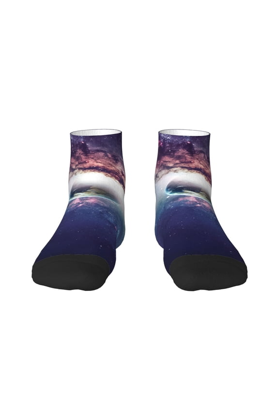 Planets Stars And Galaxies Pattern Quarter Crew Socks,Toe Seamed Ankle Socks,Cotton Cushioned Breathable Athletic Crew Sports Socks