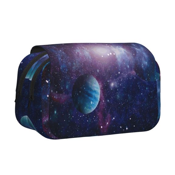 Rateoe Planets Stars And Galaxies1 Pattern Double Clamshell Pen Case, Storage Organizer with Two Zipper Compartments Holds Up to 50 Pencils & Pens
