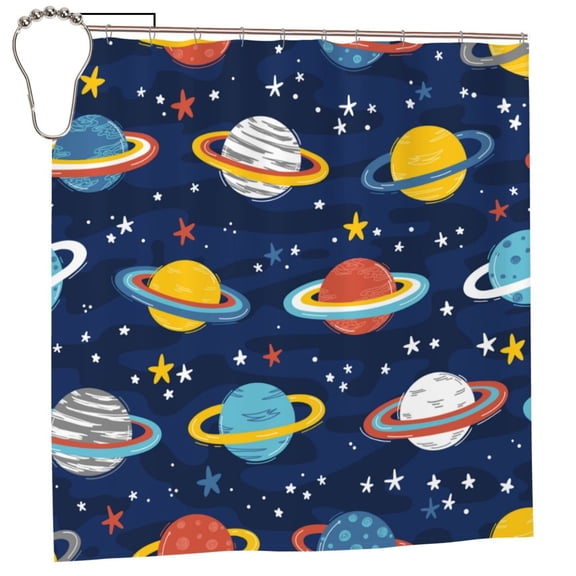 Rateoe Planets and Stars Shower Curtain - Fancy Bathroom Shower Curtain Sets - Waterproof Shower Curtain with Hooks with 12 Plastic Hooks 72x72 Inches