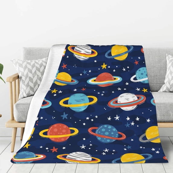 Rateoe Planets and Stars Pattern Flannel Throw Blanket, Ultra-soft Blanket for Bed, Couch, Car, Hypoallergenic Anti-pilling blanket-60"x50"(Vertical)
