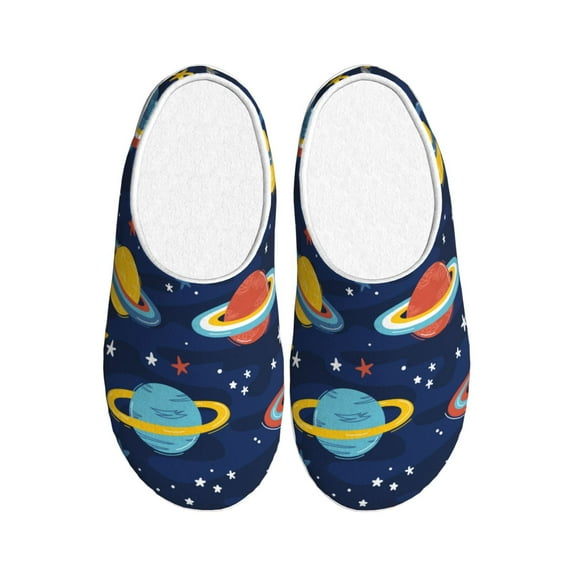 Rateoe Planets and Stars Print Women's Men's Cotton Knit Slippers Lightweight Memory Foam Indoor House Shoes with Anti-Skid Sole-42/43