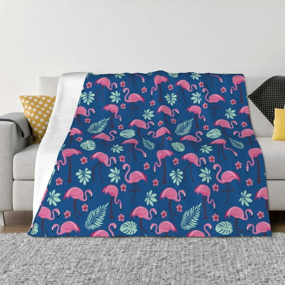 Rateoe Plants And Flamingos Pattern Flannel Throw Blanket, Ultra-soft Blanket for Bed, Couch, Car, Hypoallergenic Anti-pilling blanket-50"x40"(Horizontal)