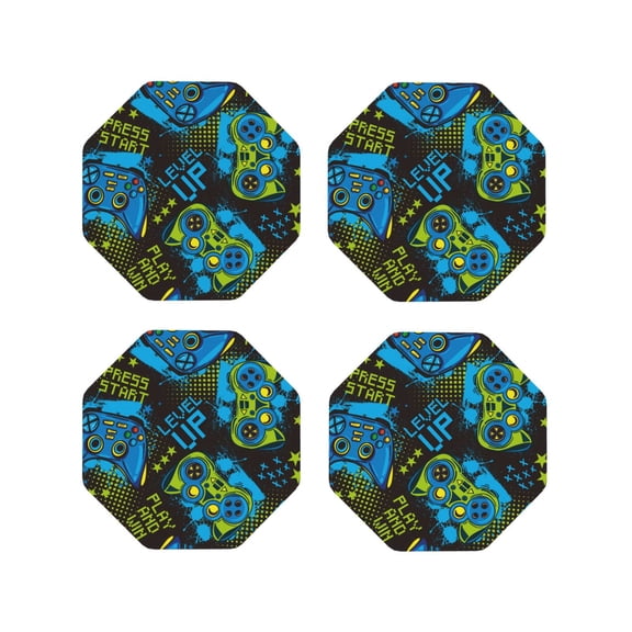 Rateoe Play Game Drawing Drink Coasters Set of 4 Leather Coasters Spill Protection for Table Desk,Durable and Non Slip Leather Coaster ,4 Inches Drink Mats-Octagon