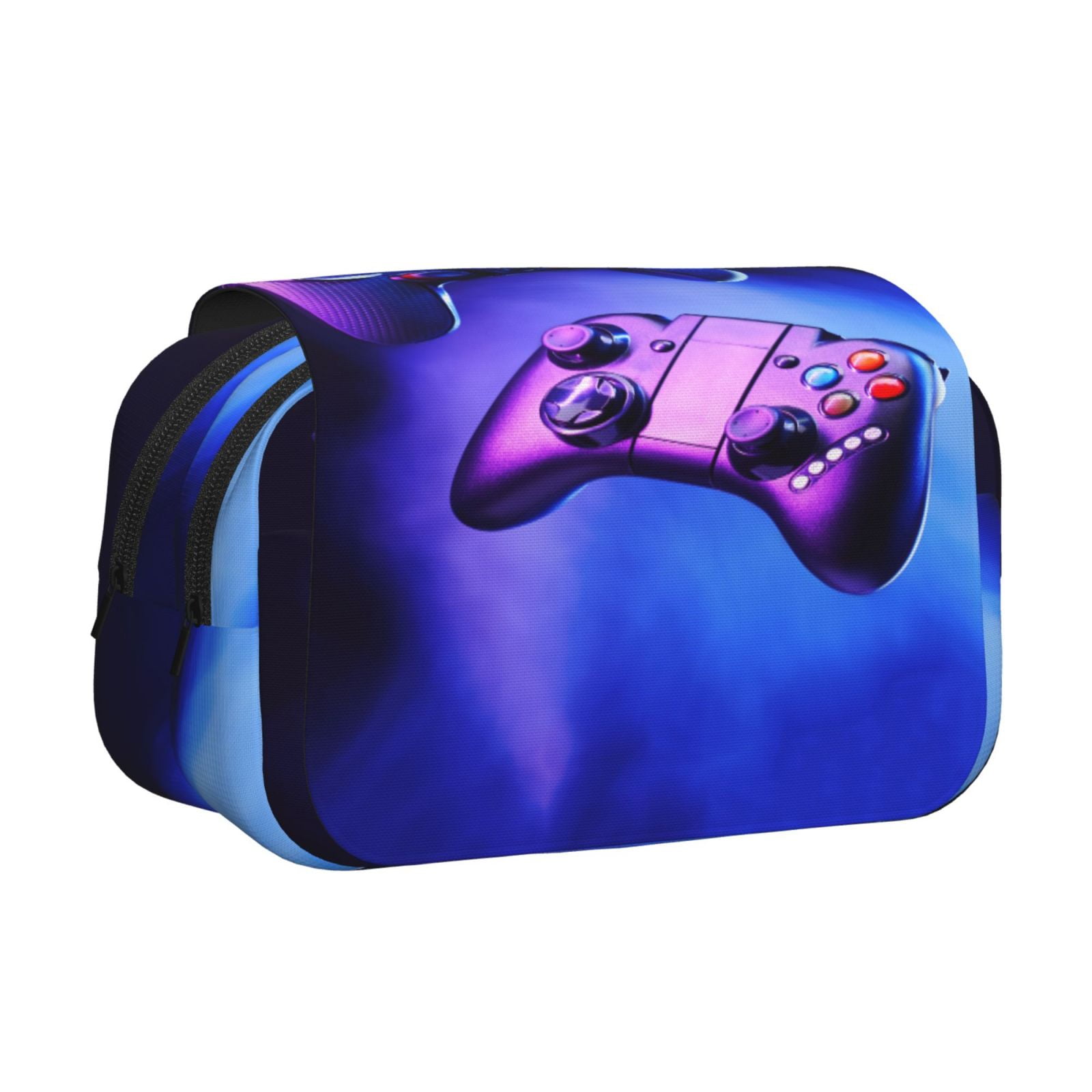 Rateoe Play Gaming Pattern Double Clamshell Pen Case, Storage Organizer with Two Zipper Compartments– Holds Up to 50 Pencils & Pens