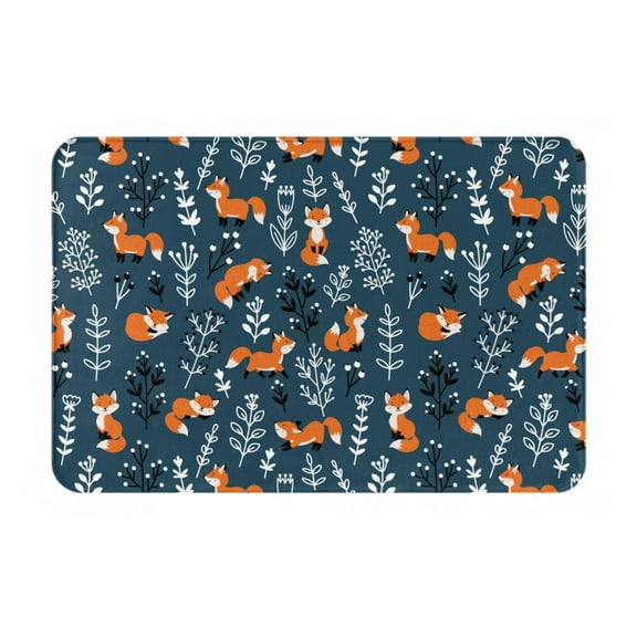 Rateoe Playful Foxes Forest Blues Pattern Flannel Door Mat Indoor Outdoor Entrance, Waterproof All-Weather Doormat,Fade Resistant, Low Profile Entryway Mat 16x24in