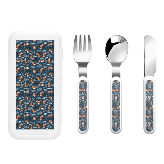 Rateoe Playful Foxes Forest Blues for Stainless Steel Kids Silverware Set - Child and Toddler Safe Flatware - Children's Knife, Fork And Spoon Set