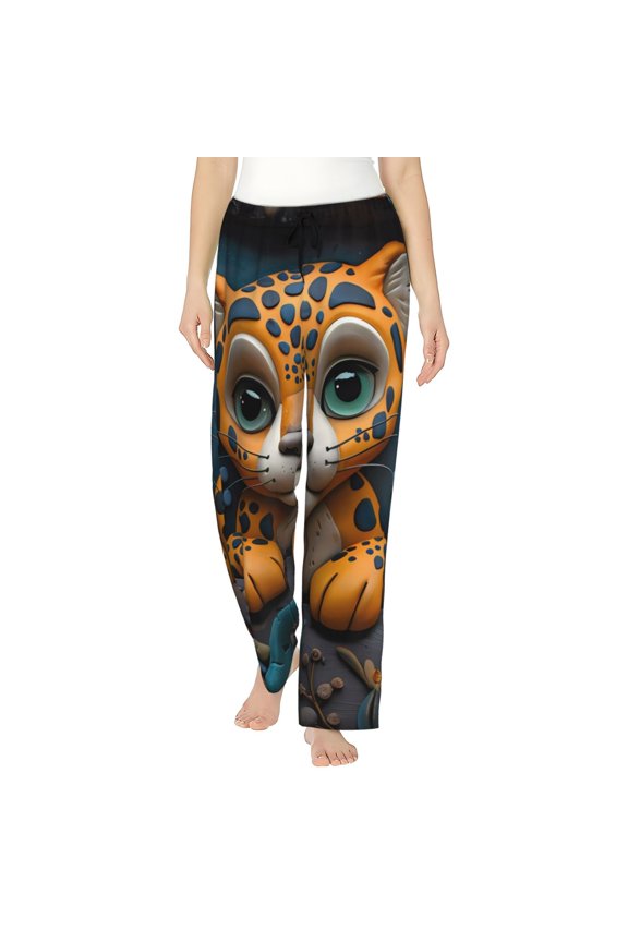 Playful Leopard Art Pattern Women’s Ultra-Soft Comfy Pajama Lounge Pants Sleepwear,Comfortable Lounge Wear,lightweight Pajamas, Casual Home Wear-Medium