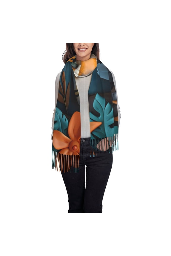 Playful Leopard Art Women's Traditional Scarf Wrap Tassel Shawl Fringes Neck Head Shawl Retro Scarf