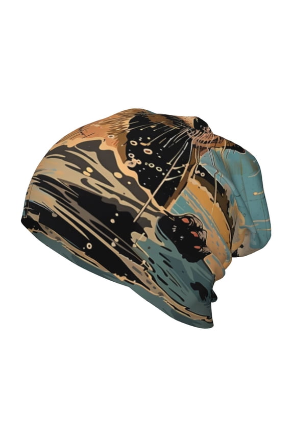 Playful Otter Tropical Beach Kids Beanie Warm Knit Beanie Hats Boys Girls Winter Hat Soft Slouchy Hats for Kids