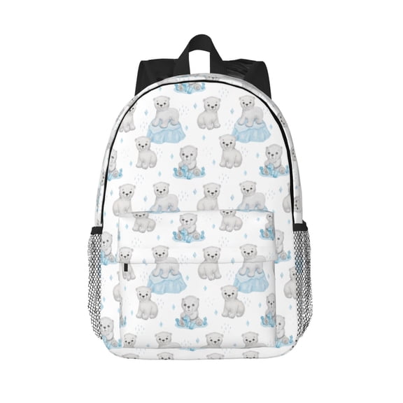 Rateoe Playful Polar Bear Pals Pattern Student Backpack Water-resistant Backpack 15-inch Laptop Backpack Lightweight Adjustable School Backpack