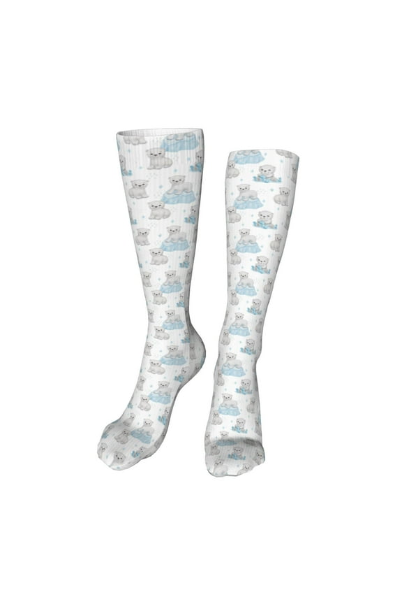 Playful Polar Bear Pals print Women's Men's Novelty 20in Crew Socks Cotton Socks Knee High Socks for Walking,Running,Nurses,Pregnancy-One Size