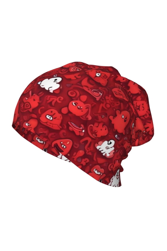 Playful Red Cartoon Faces Kids Beanie Warm Knit Beanie Hats Boys Girls Winter Hat Soft Slouchy Hats for Kids