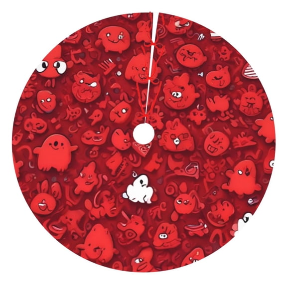 Rateoe Playful Red Cartoon Faces Print Christmas Tree Skirt 36" for Xmas Holiday New Year Party Circle Tree Mat Ornaments Decoration