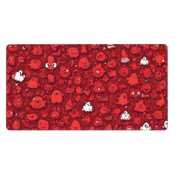 Rateoe Playful Red Cartoon Faces Print Mouse Pad - Extended Large Gaming Mousepad,Non-Slip Stitched Edge,16x29.5 Inch