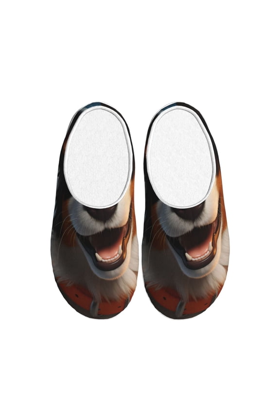 Playful Smile Cute Dog Print Women's Men's Cotton Knit Slippers Lightweight Memory Foam Indoor House Shoes with Anti-Skid Sole-46/47