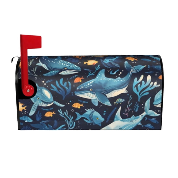 Rateoe Playful Whales Underwater Scene Printed Mailbox Covers - Easy to Install Fall, Winter, Spring, Summer Mailbox Cover - Weather and UV-Resistant Mailbox Decor - Mailbox Magnetic Covers-