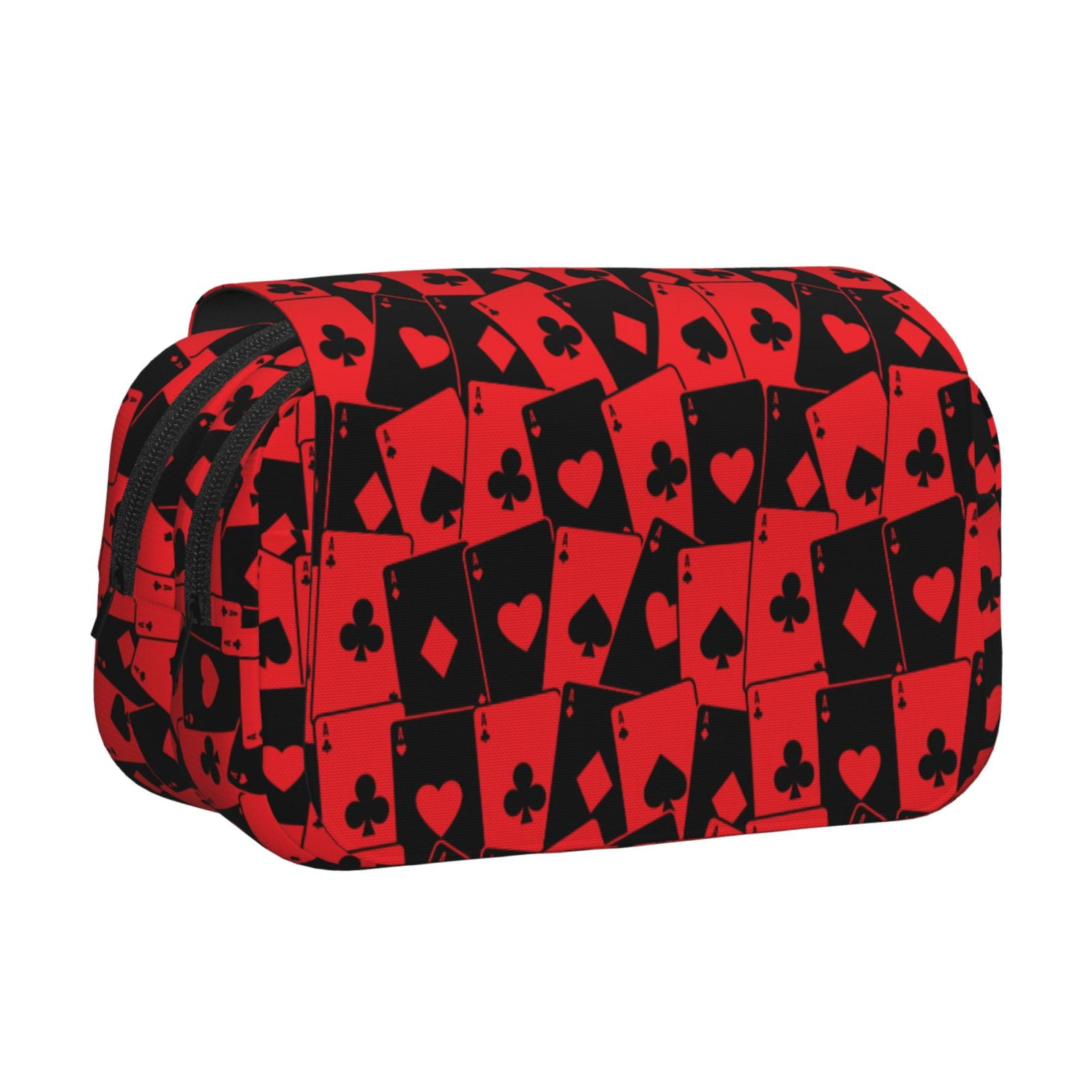 Rateoe Playing Cards Pattern Double Clamshell Pen Case, Storage Organizer with Two Zipper Compartments– Holds Up to 50 Pencils & Pens