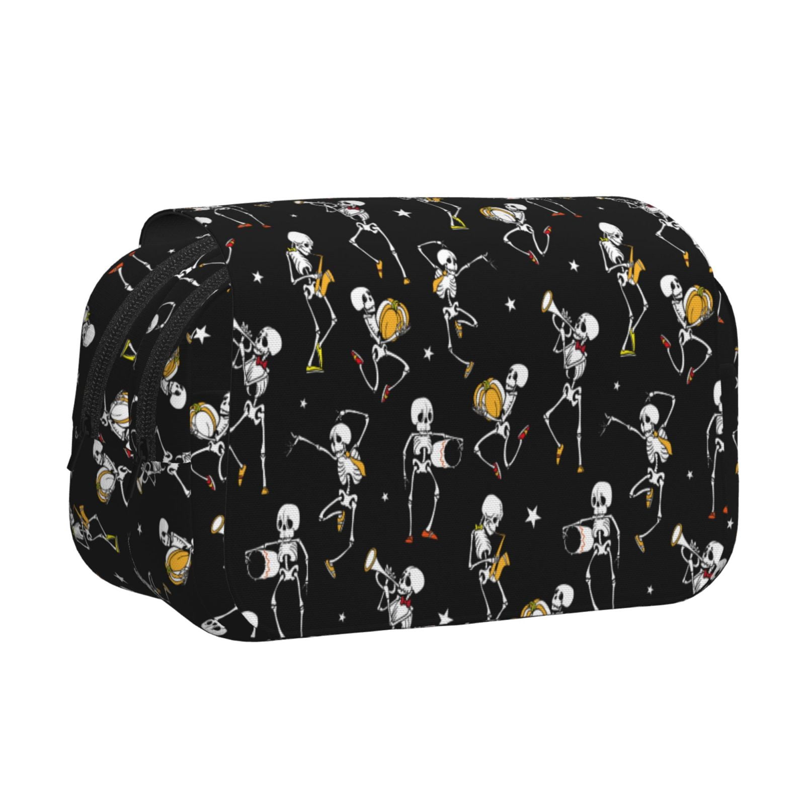 Rateoe Playing Music Skeletons Pattern Double Clamshell Pen Case, Storage Organizer with Two Zipper Compartments– Holds Up to 50 Pencils & Pens